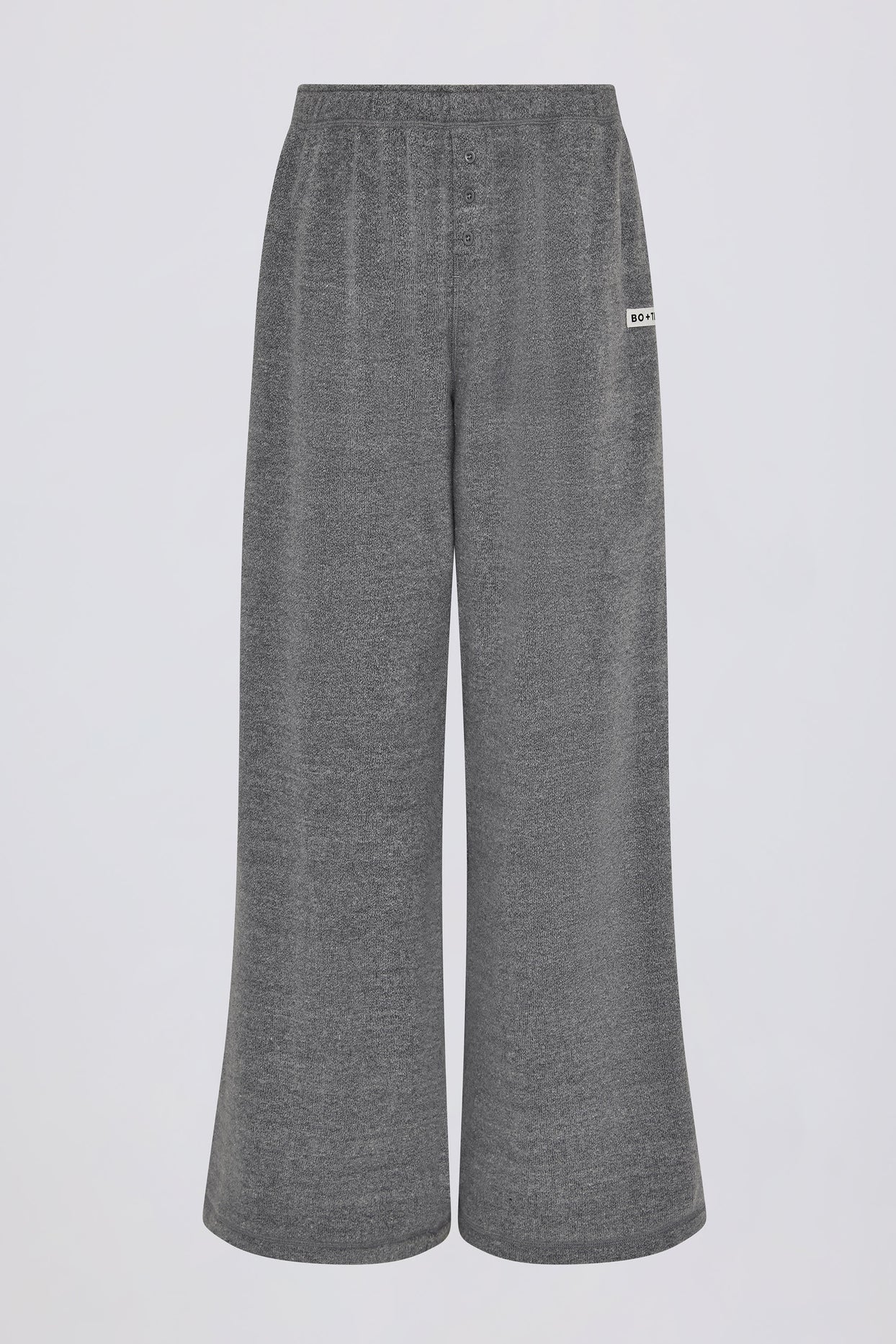 Textured Cotton Button Low-Rise Wide-Leg Joggers in Dark Grey - 4