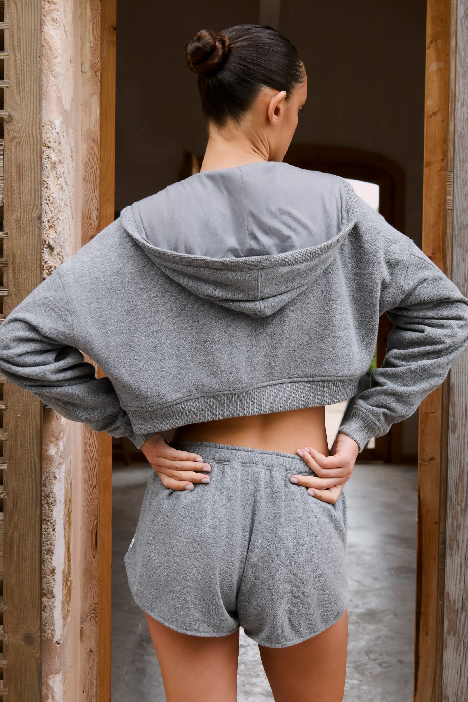 Button-Detail Mid-Rise Shorts in Dark Grey - 2