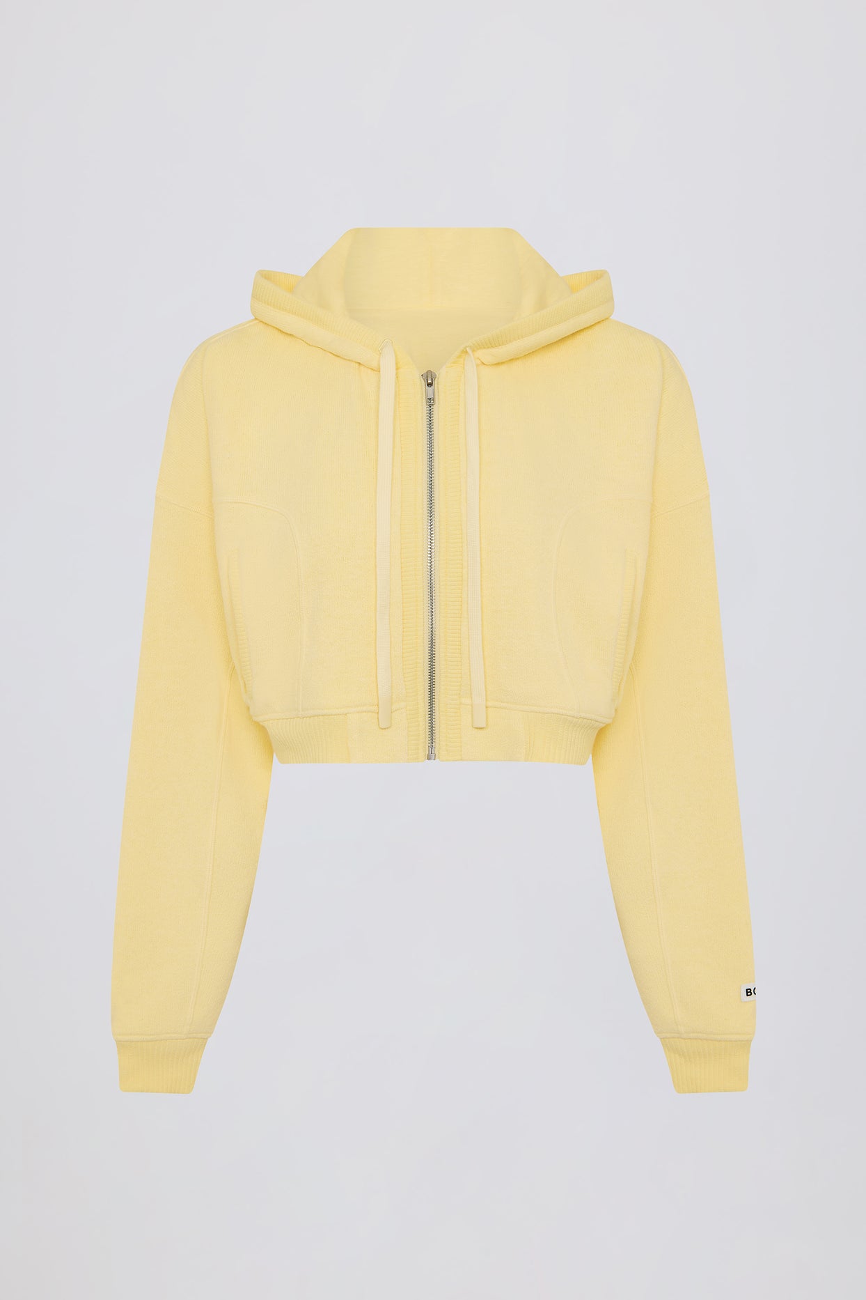 Terry Cotton Zip-Up Cropped Hoodie in Lemon - 4