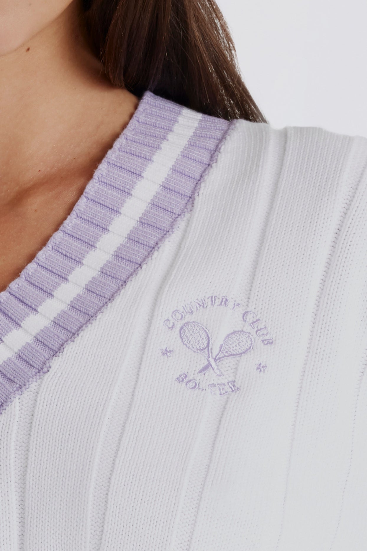 Cable Knit Cotton Cropped Jumper in Lilac Ivory - 5