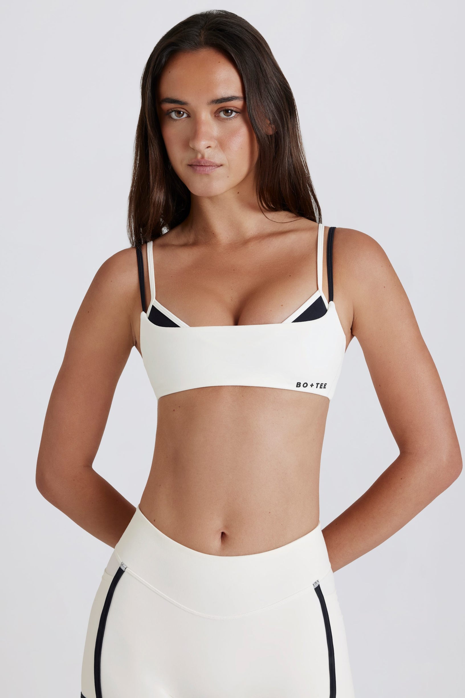 Soft Active Twist-Back Layered Sports Bra in Coconut - 1