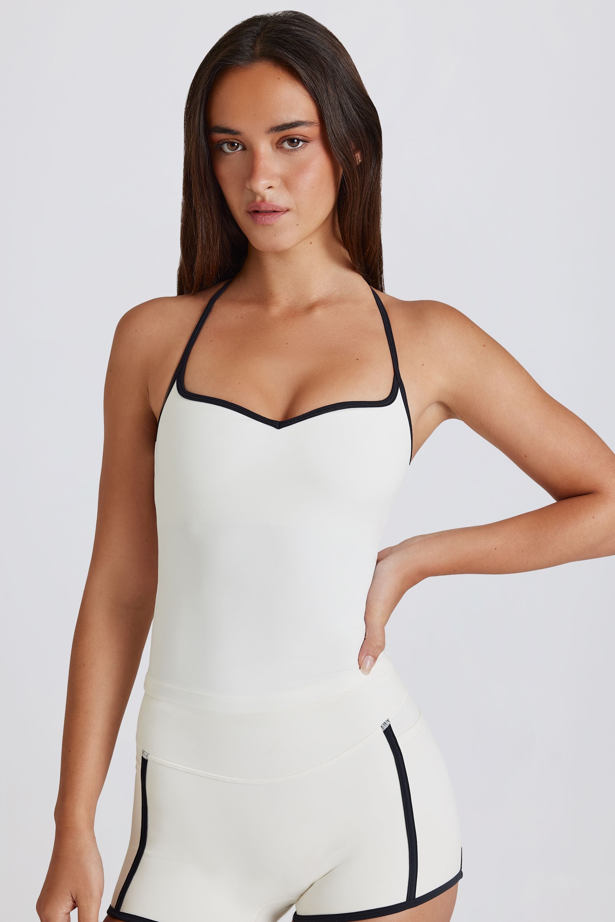 Soft Active Cross-Back Tank Top in Ivory - 1