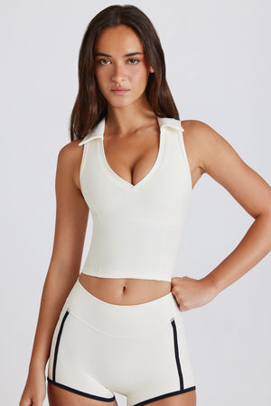 Soft Active Polo Crop Top in Ivory