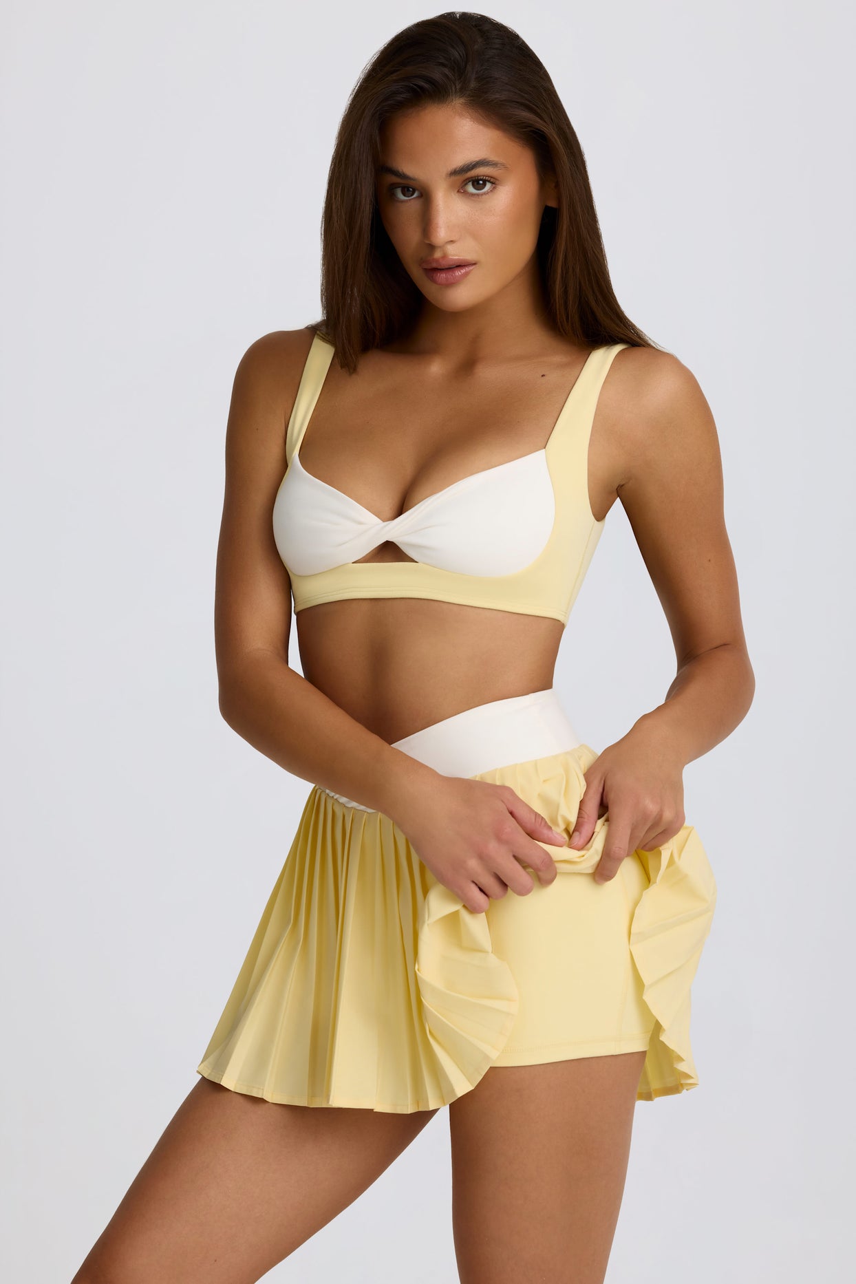 Soft Active Crossover Pleated Mini Skort in Lemon - 4