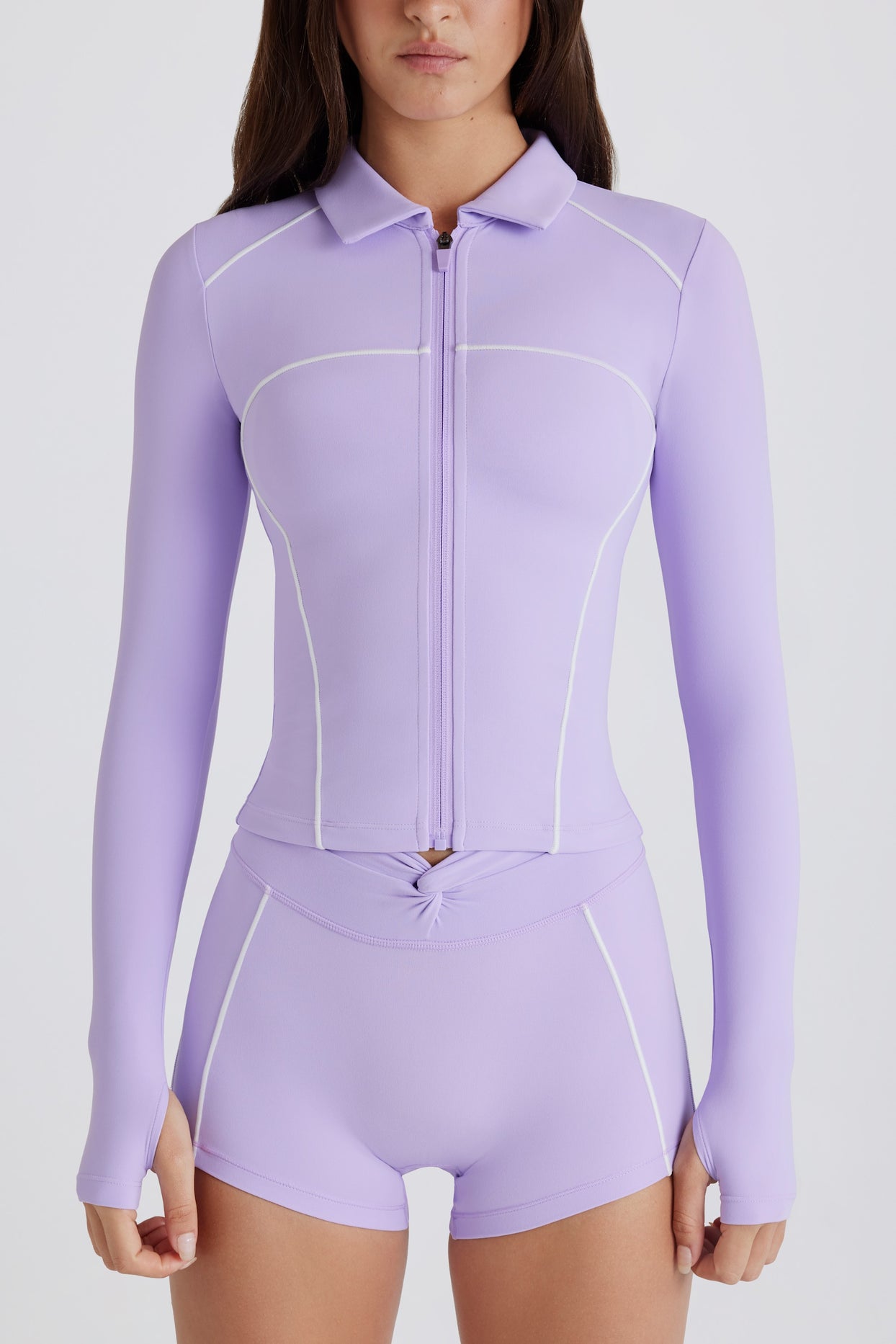 Soft Active Contrast Zip-Up Jacket in Lilac - 4