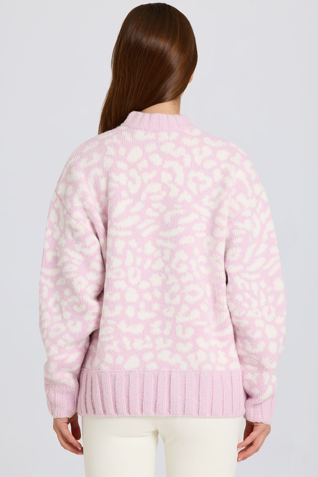 Jacquard-Knit Oversized Jumper in Pink - 3