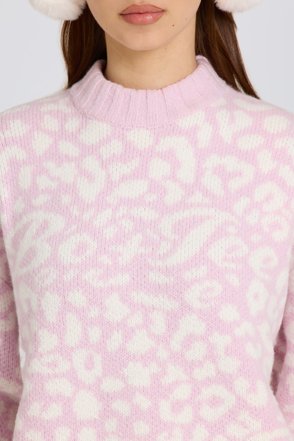 Jacquard-Knit Oversized Jumper in Pink - 5