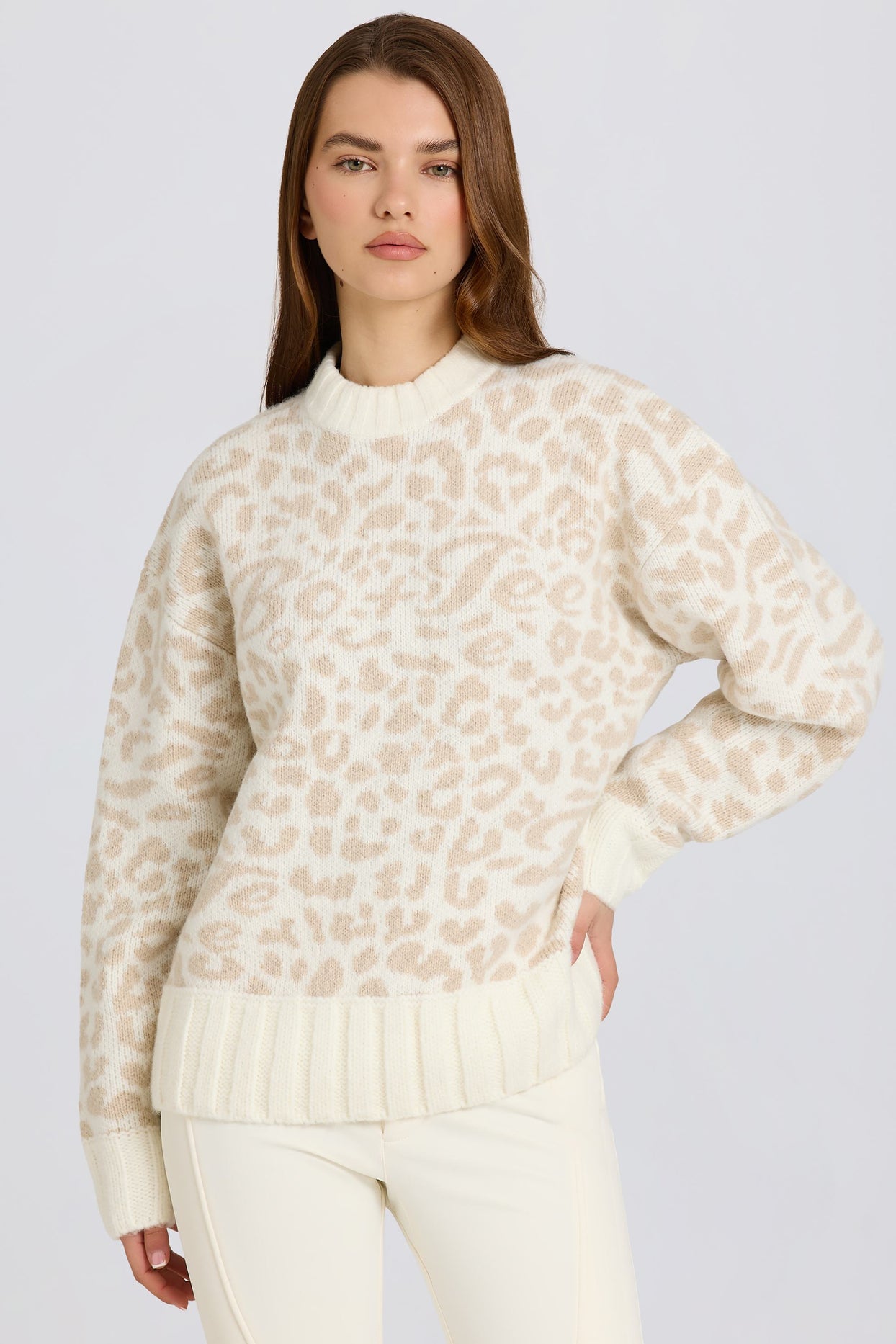 Jacquard-Knit Oversized Jumper in Ice - 1