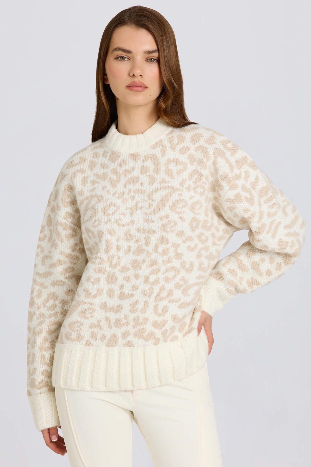 Jacquard-Knit Oversized Jumper in Ice - 2