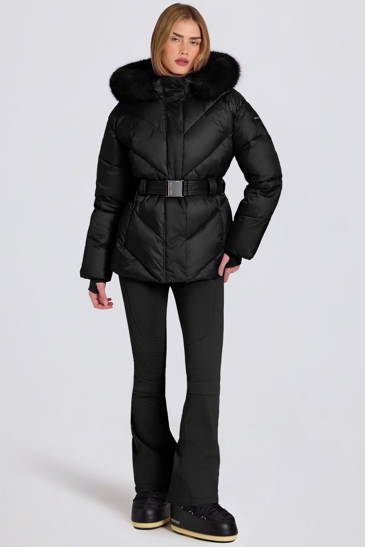 Waterproof Faux-Fur Hood Ski Jacket in Black - 4