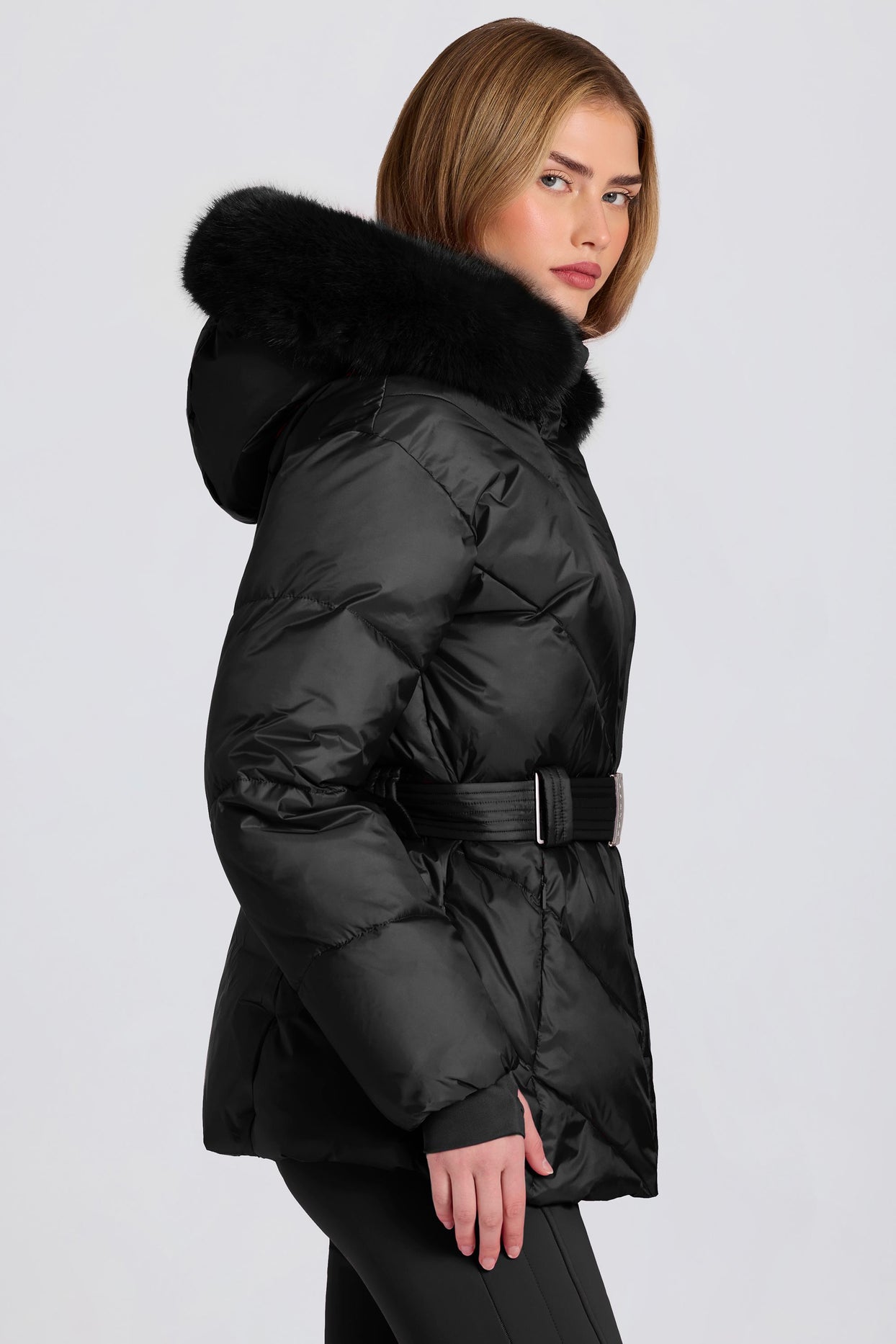 Waterproof Faux-Fur Hood Ski Jacket in Black - 3