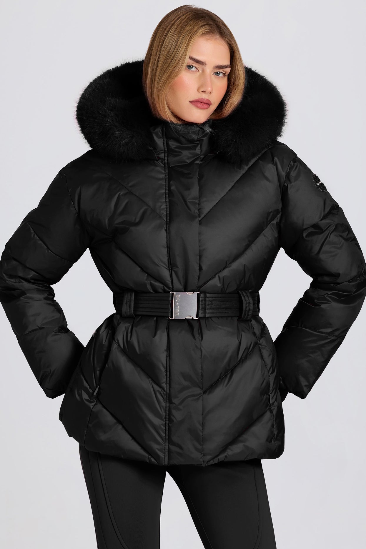 Waterproof Faux-Fur Hood Ski Jacket in Black - 7