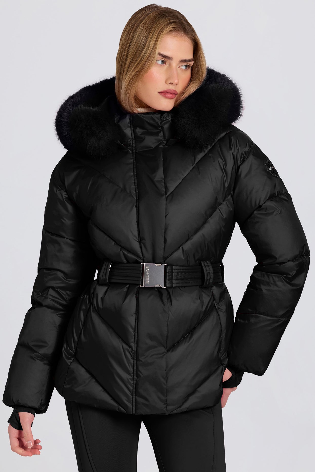 Waterproof Faux-Fur Hood Ski Jacket in Black - 6