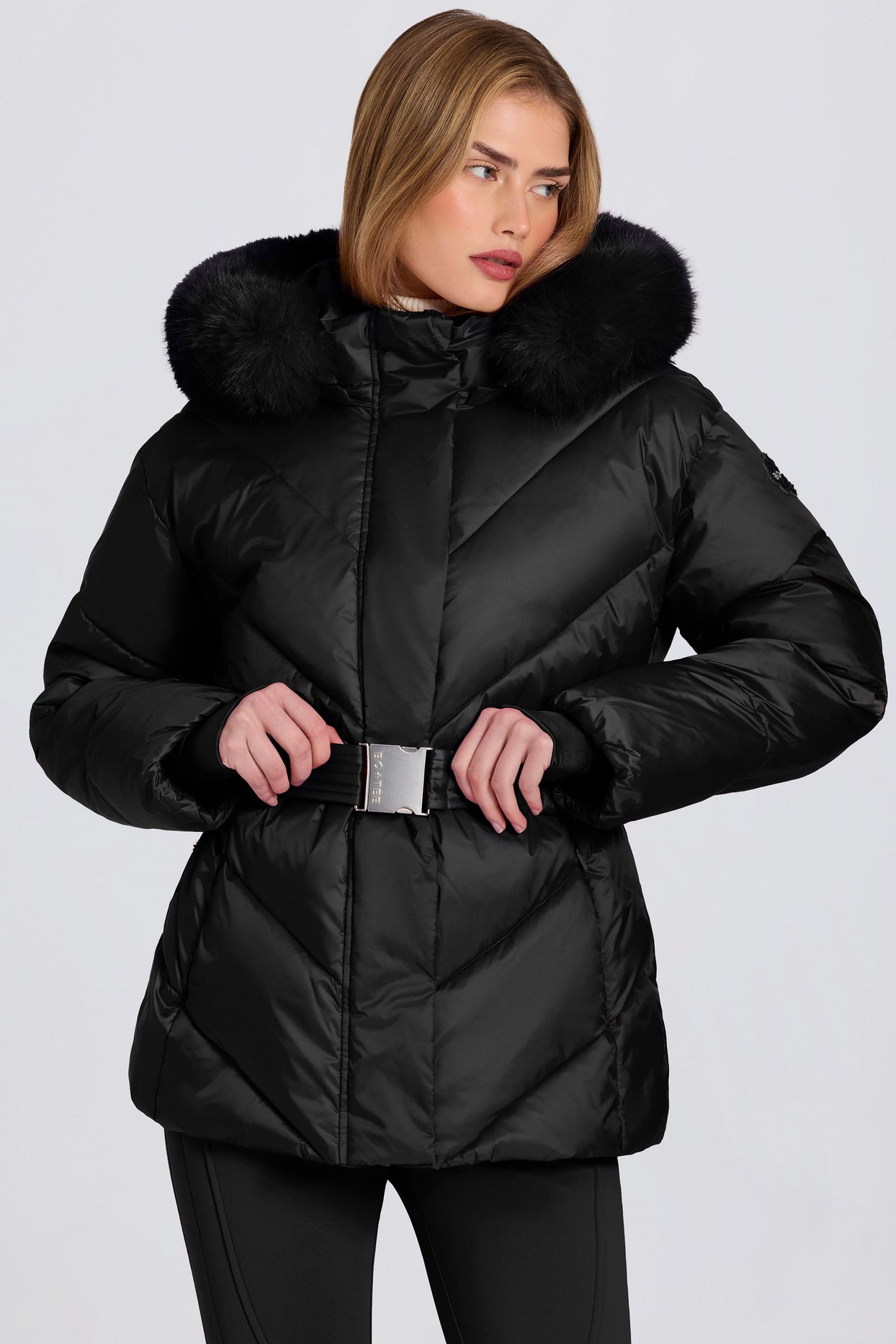Waterproof Faux-Fur Hood Ski Jacket in Black - 5