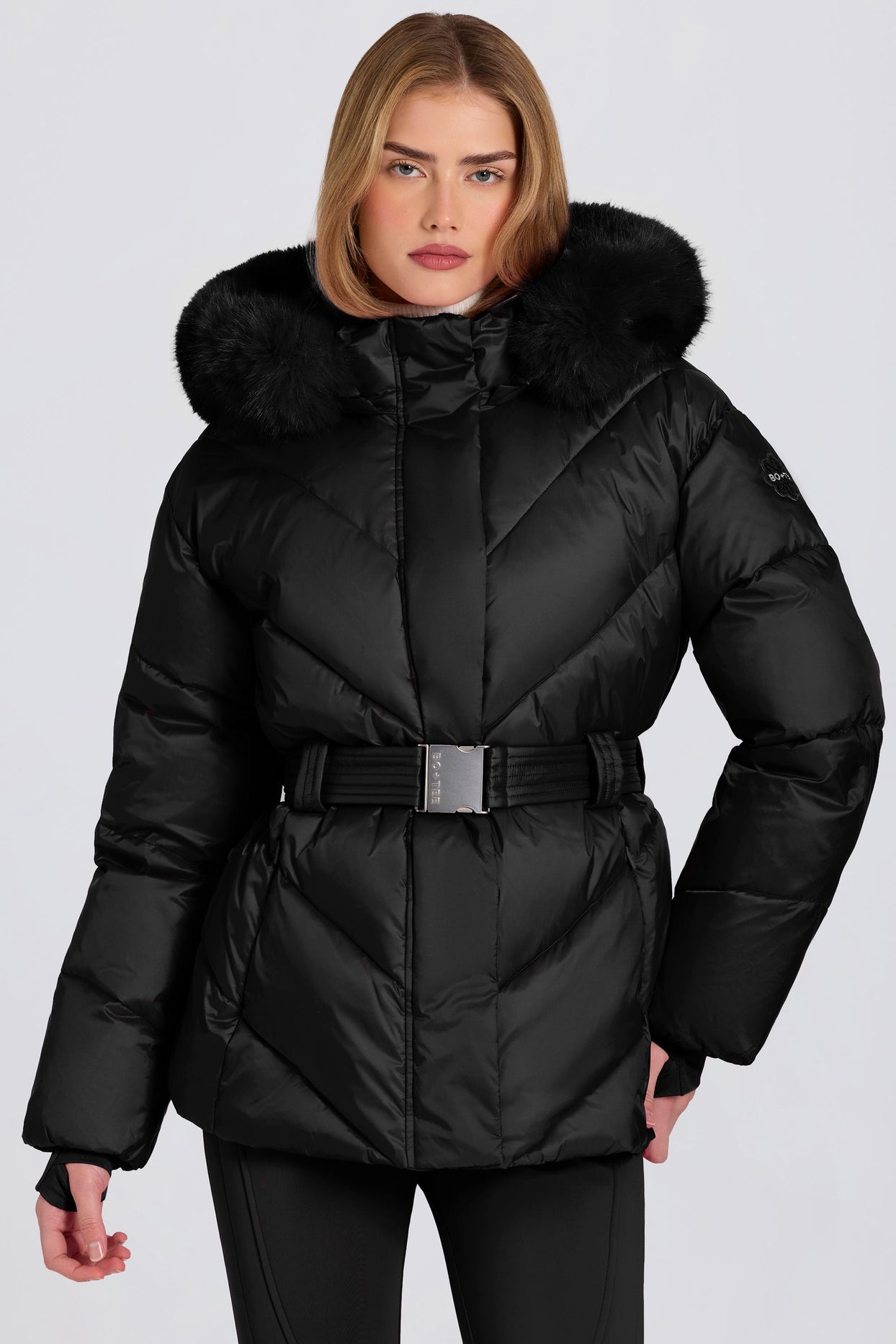 Waterproof Faux-Fur Hood Ski Jacket in Black - 1