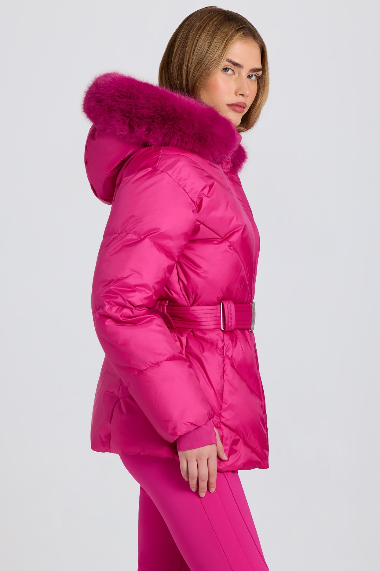 Waterproof Faux-Fur Hood Ski Jacket in Magenta Pink - 3