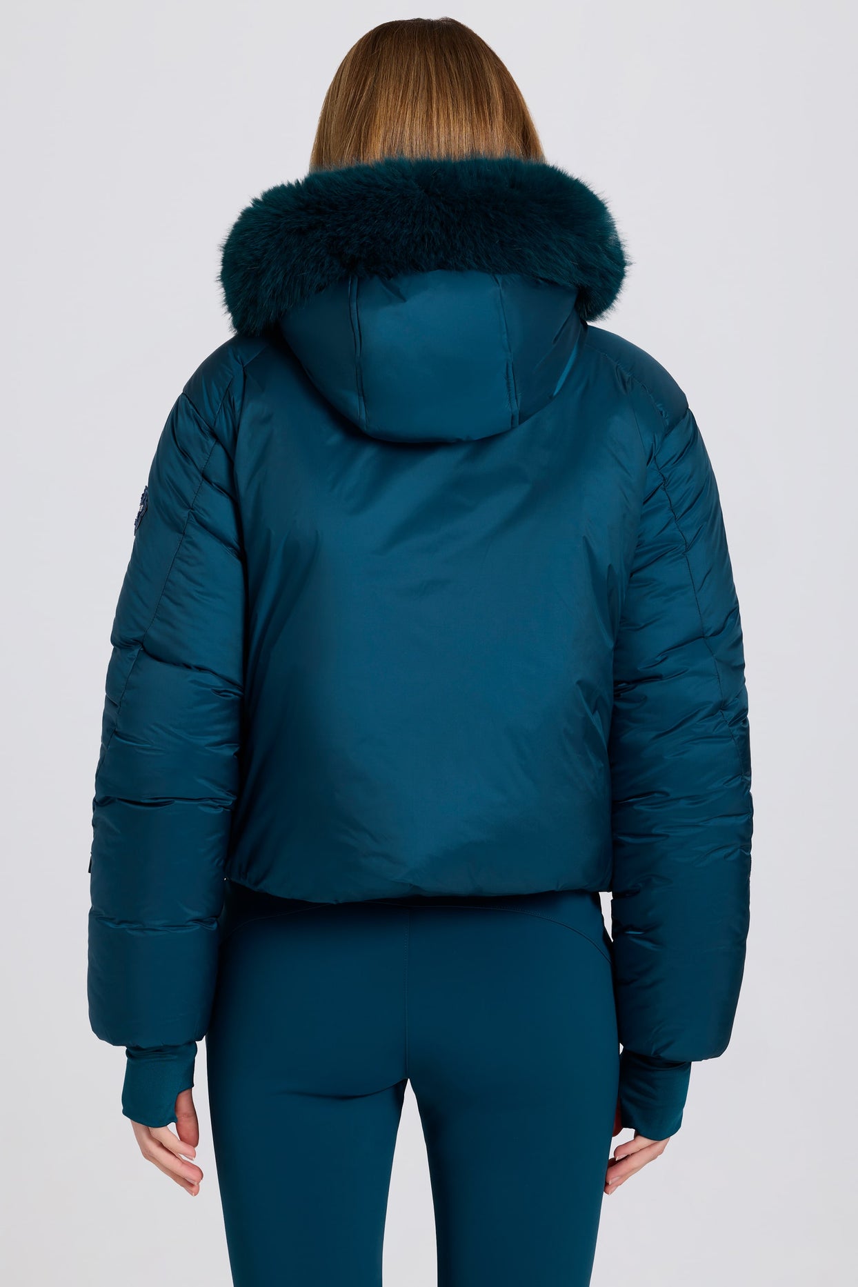 Waterproof Faux-Fur Hood Cropped Ski Jacket in Teal - 2