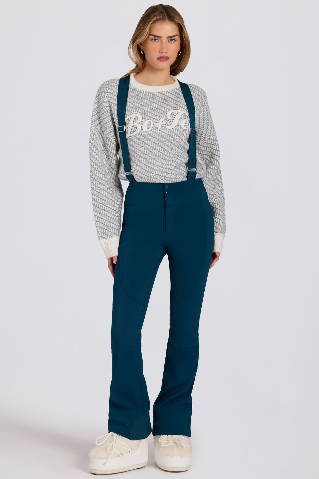 Waterproof High-Rise Salopettes with Suspenders in Teal - 3