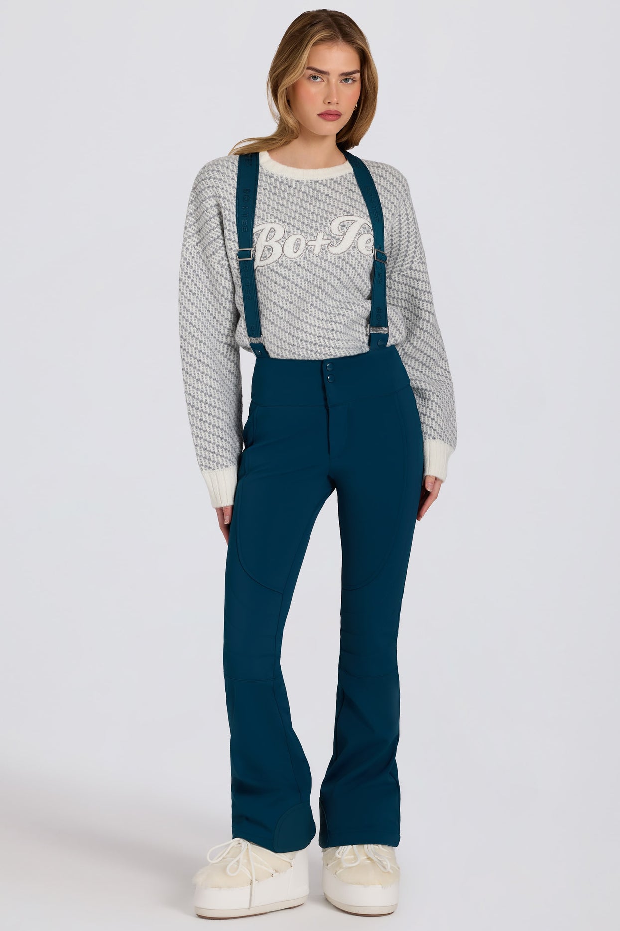 Waterproof High-Rise Salopettes with Suspenders in Teal - 6