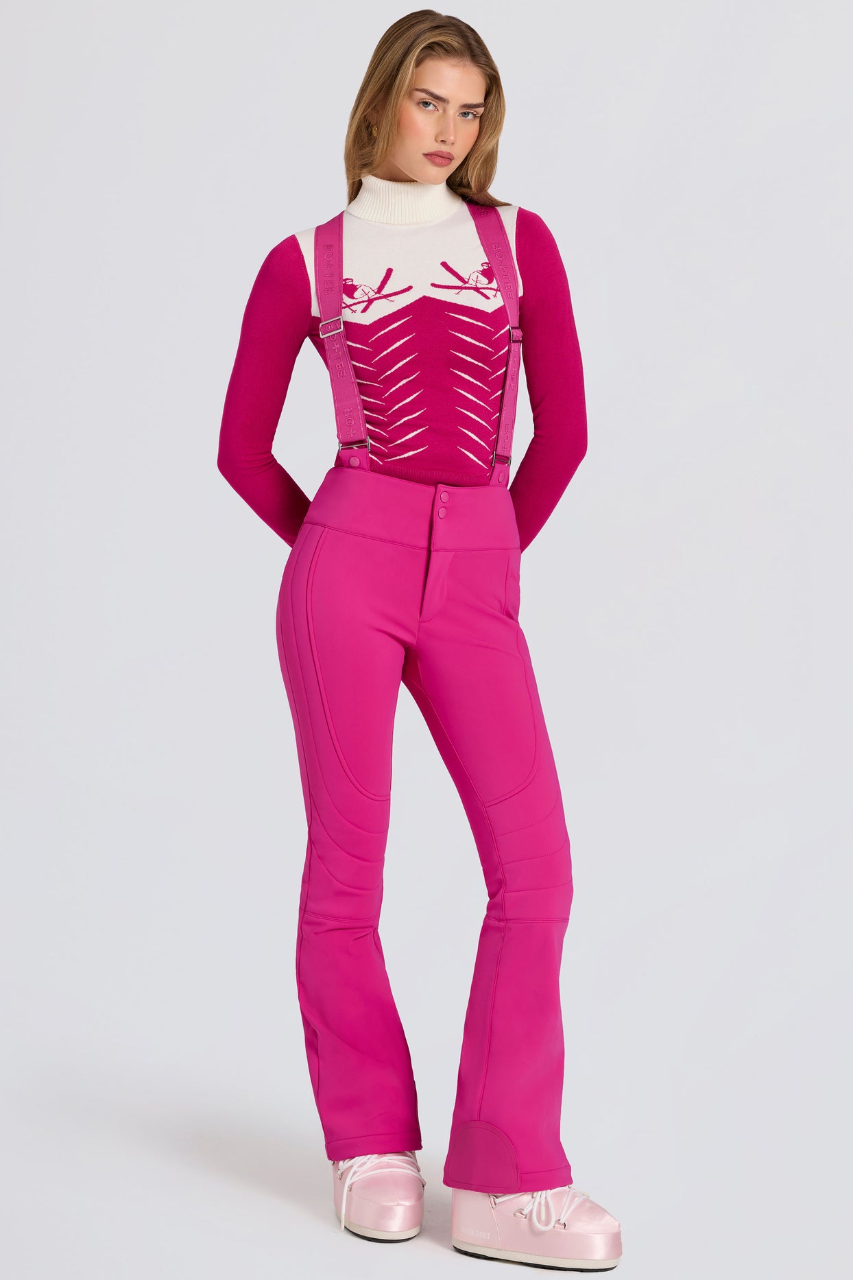 Waterproof High-Rise Salopettes with Suspenders in Magenta Pink - 5