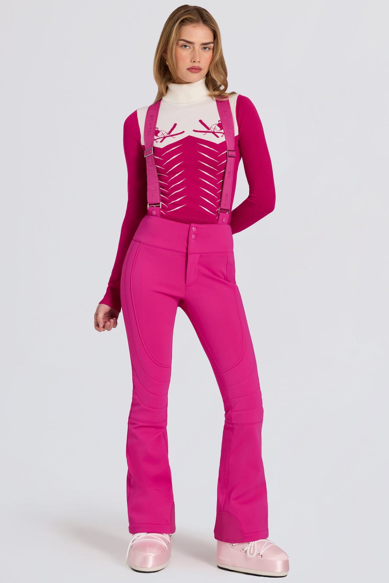 Waterproof High-Rise Salopettes with Suspenders in Magenta Pink - 7
