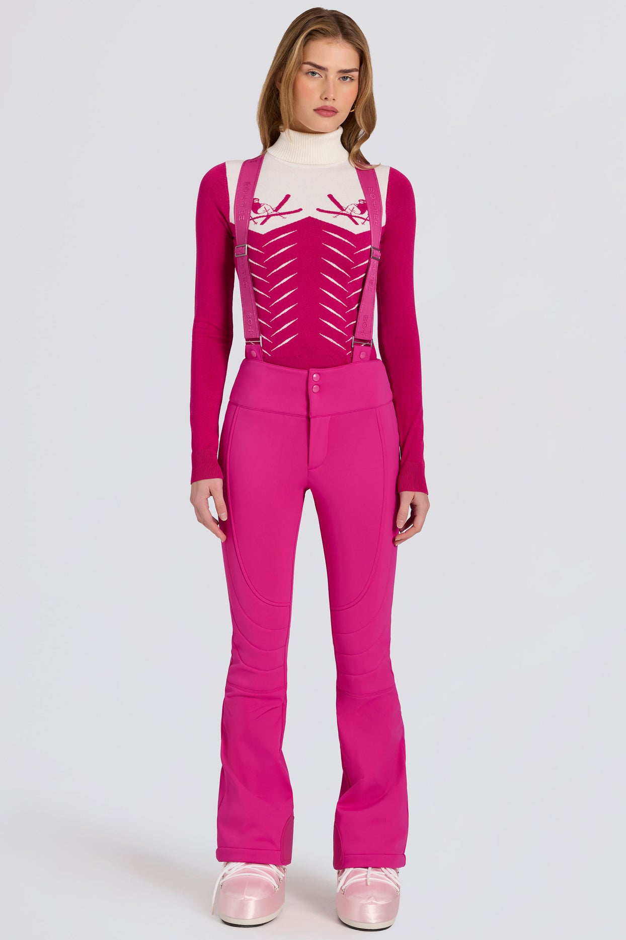 Waterproof High-Rise Salopettes with Suspenders in Magenta Pink - 4