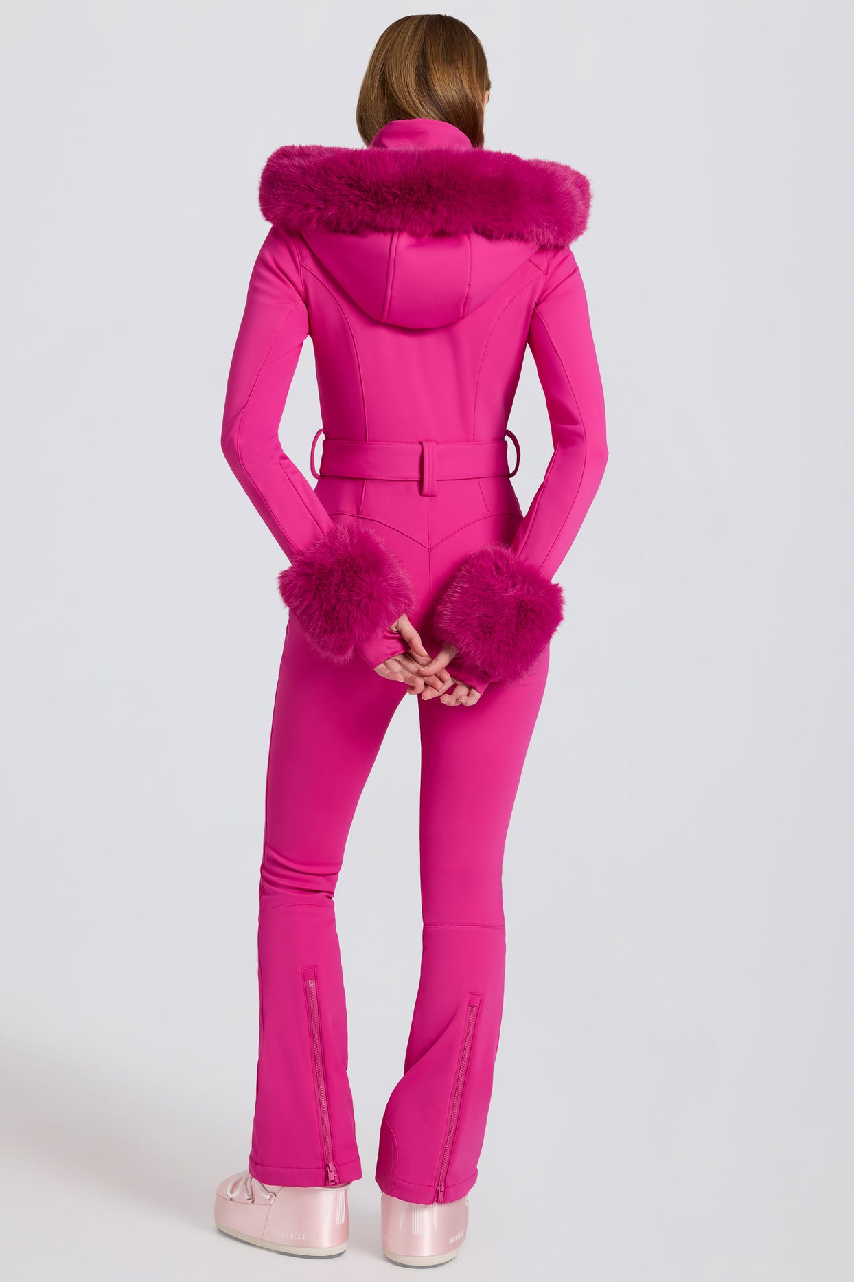 Waterproof Faux-Fur Hood Fitted Ski Suit in Magenta Pink - 3
