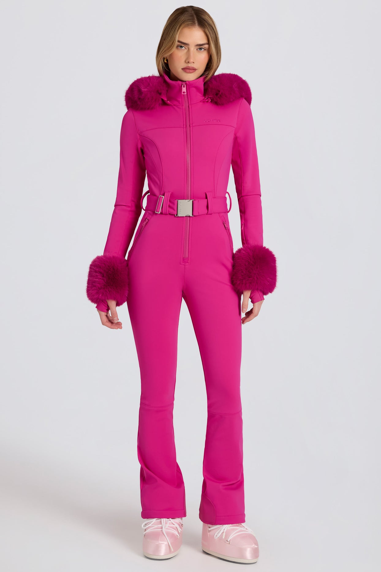 Waterproof Faux-Fur Hood Fitted Ski Suit in Magenta Pink - 6