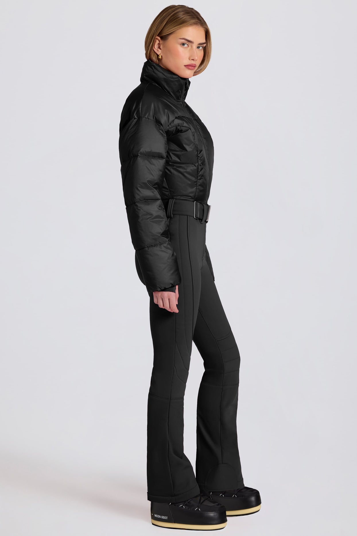Waterproof Padded Belted Ski Suit in Black - 6
