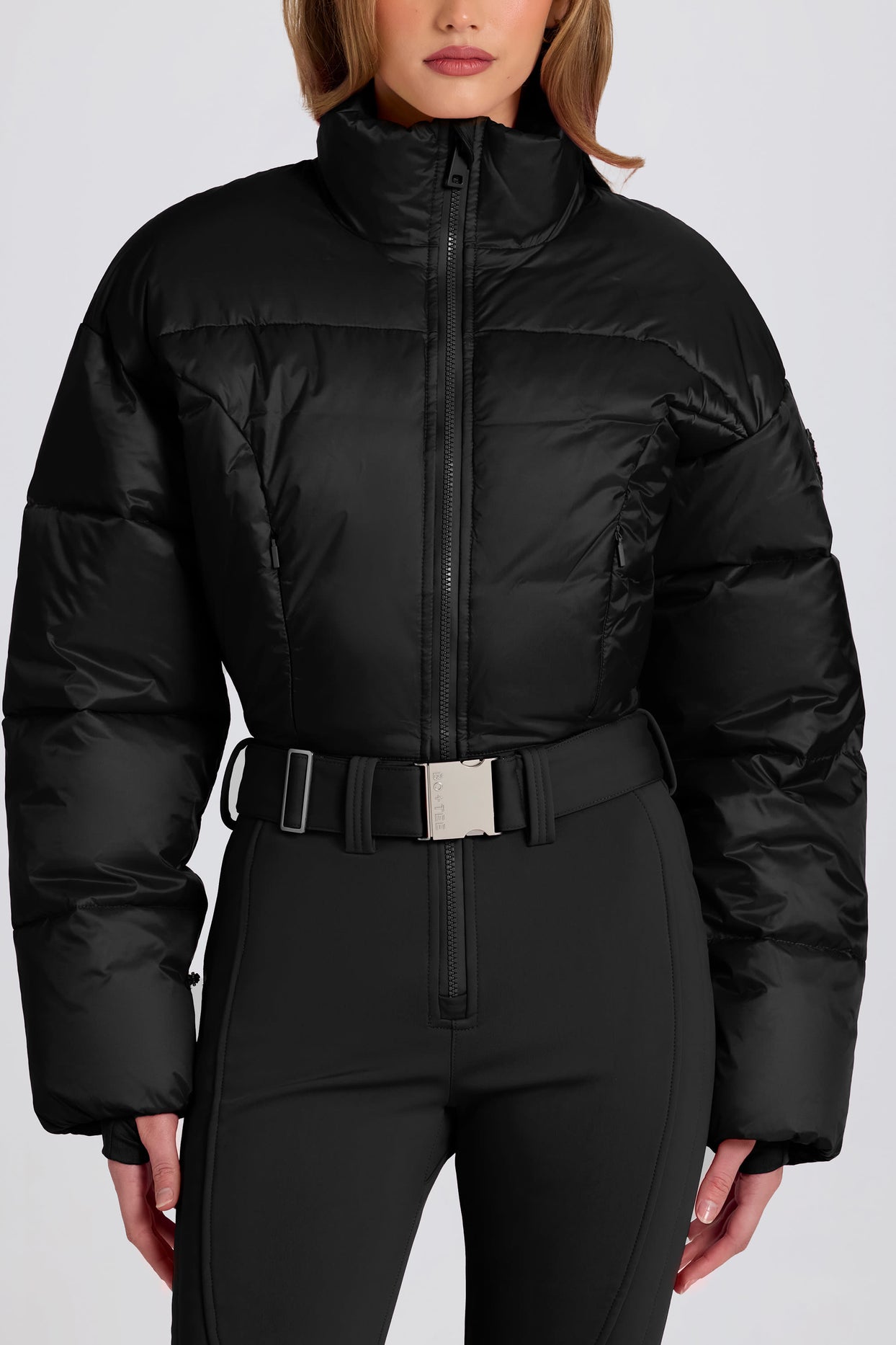Waterproof Padded Belted Ski Suit in Black - 3