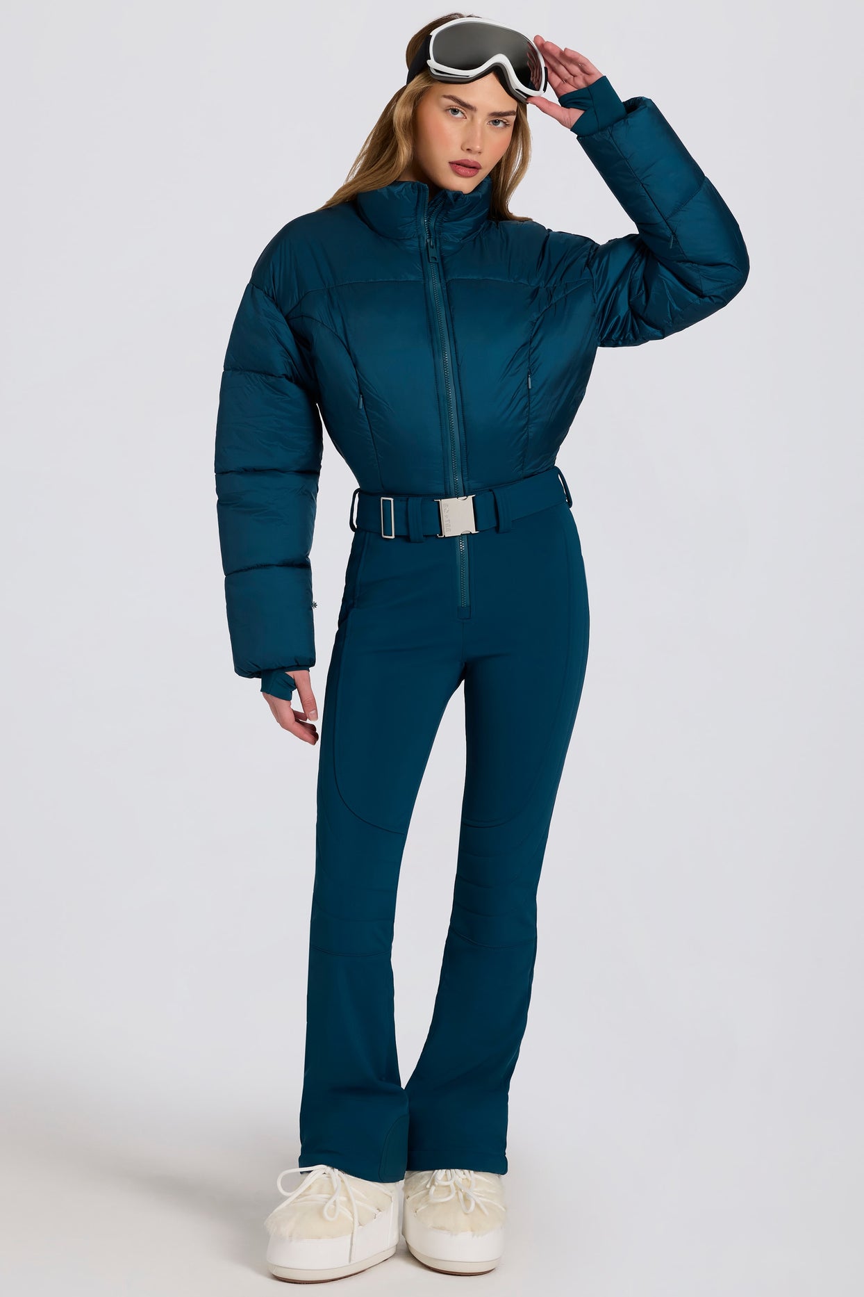 Waterproof Padded Belted Ski Suit in Teal - 3