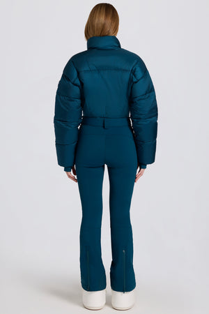 Waterproof Padded Belted Ski Suit in Teal
