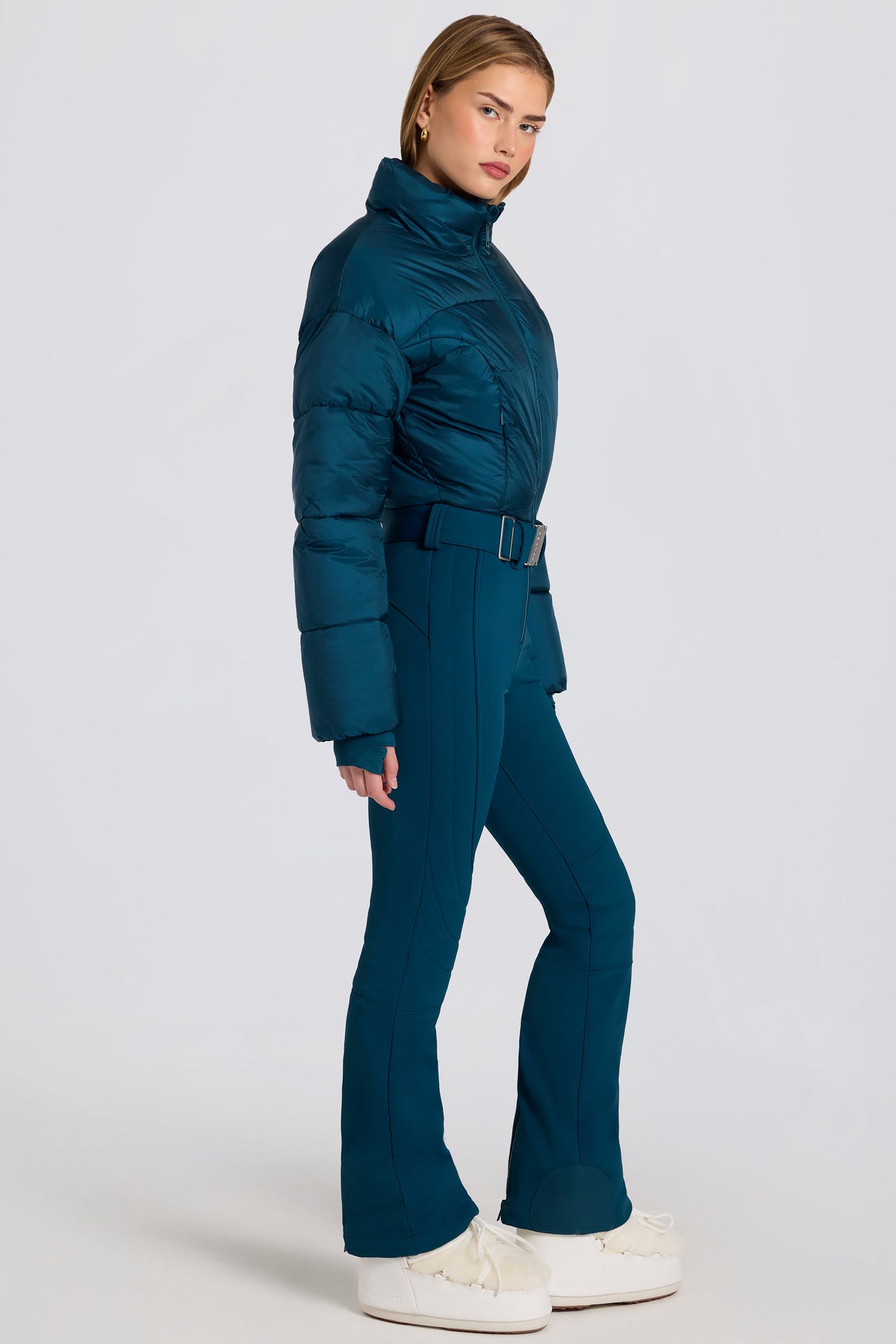 Waterproof Padded Belted Ski Suit in Teal - 4