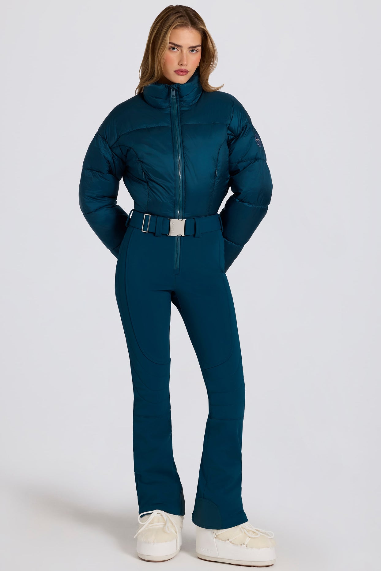 Waterproof Padded Belted Ski Suit in Teal - 6