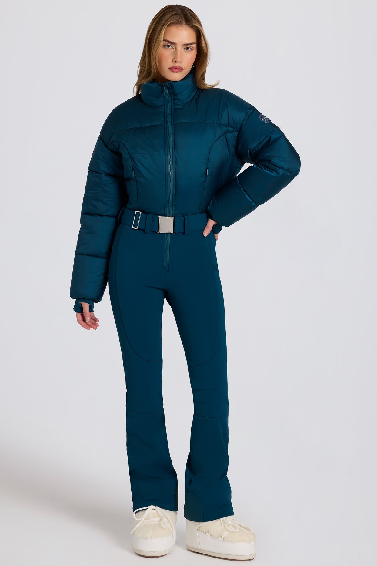 Waterproof Padded Belted Ski Suit in Teal - 7