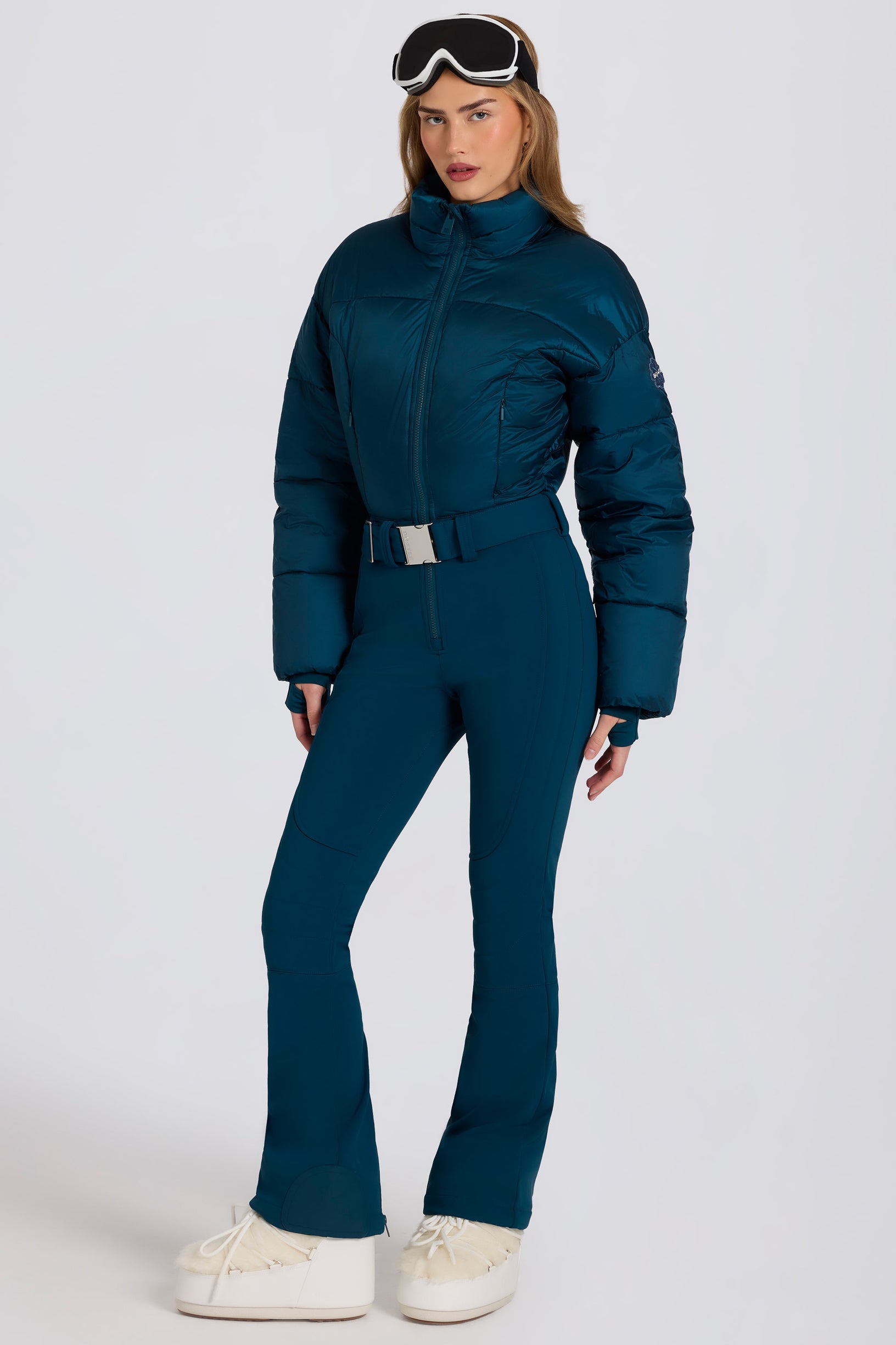Waterproof Padded Belted Ski Suit in Teal - 1
