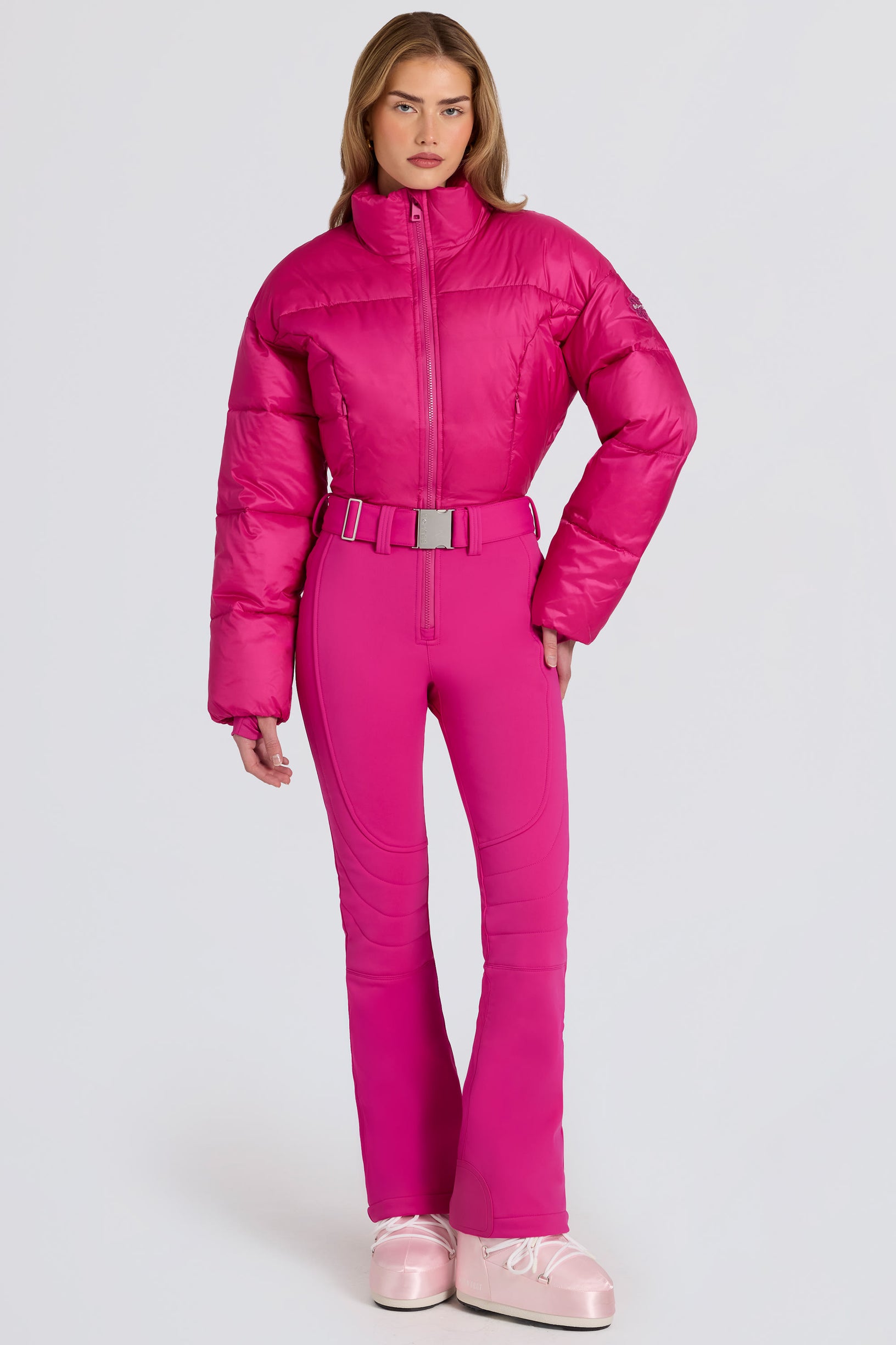 Waterproof Padded Belted Ski Suit in Magenta Pink - 1