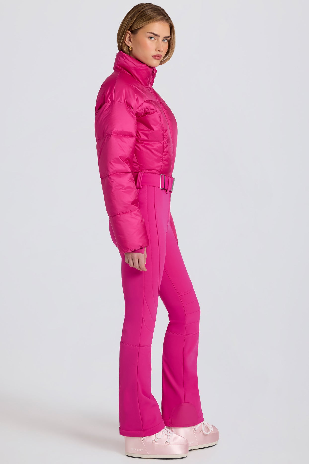 Waterproof Padded Belted Ski Suit in Magenta Pink - 4
