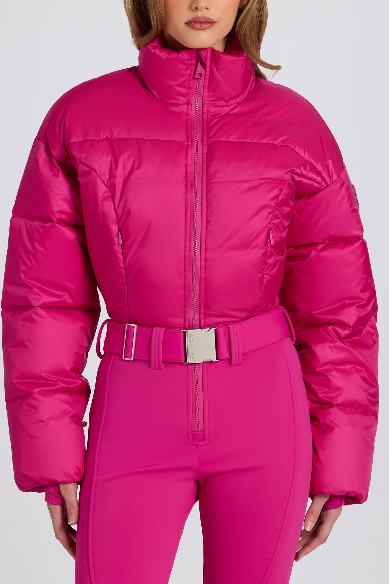 Waterproof Padded Belted Ski Suit in Magenta Pink - 5