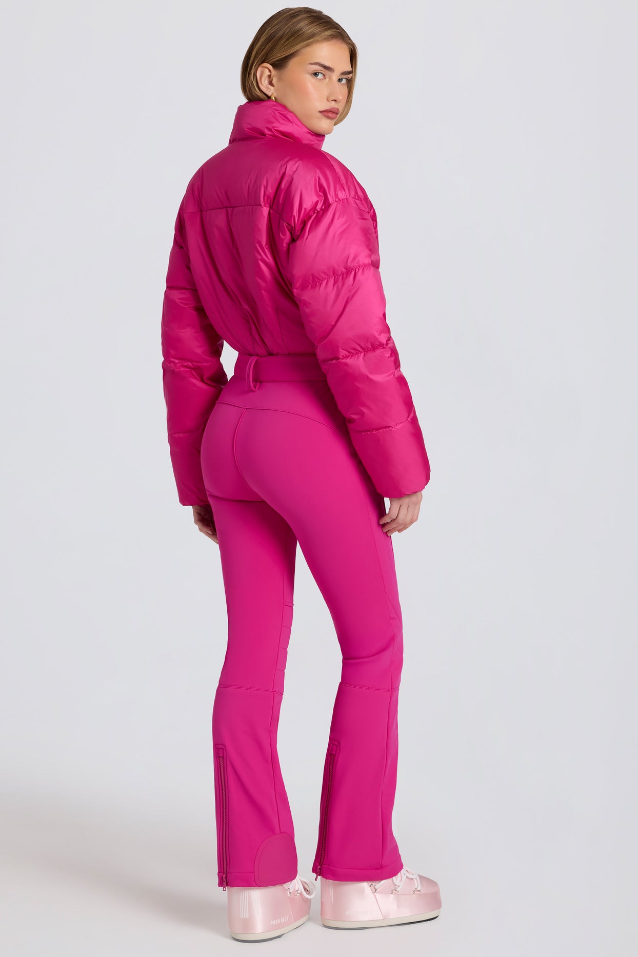 Waterproof Padded Belted Ski Suit in Magenta Pink - 2