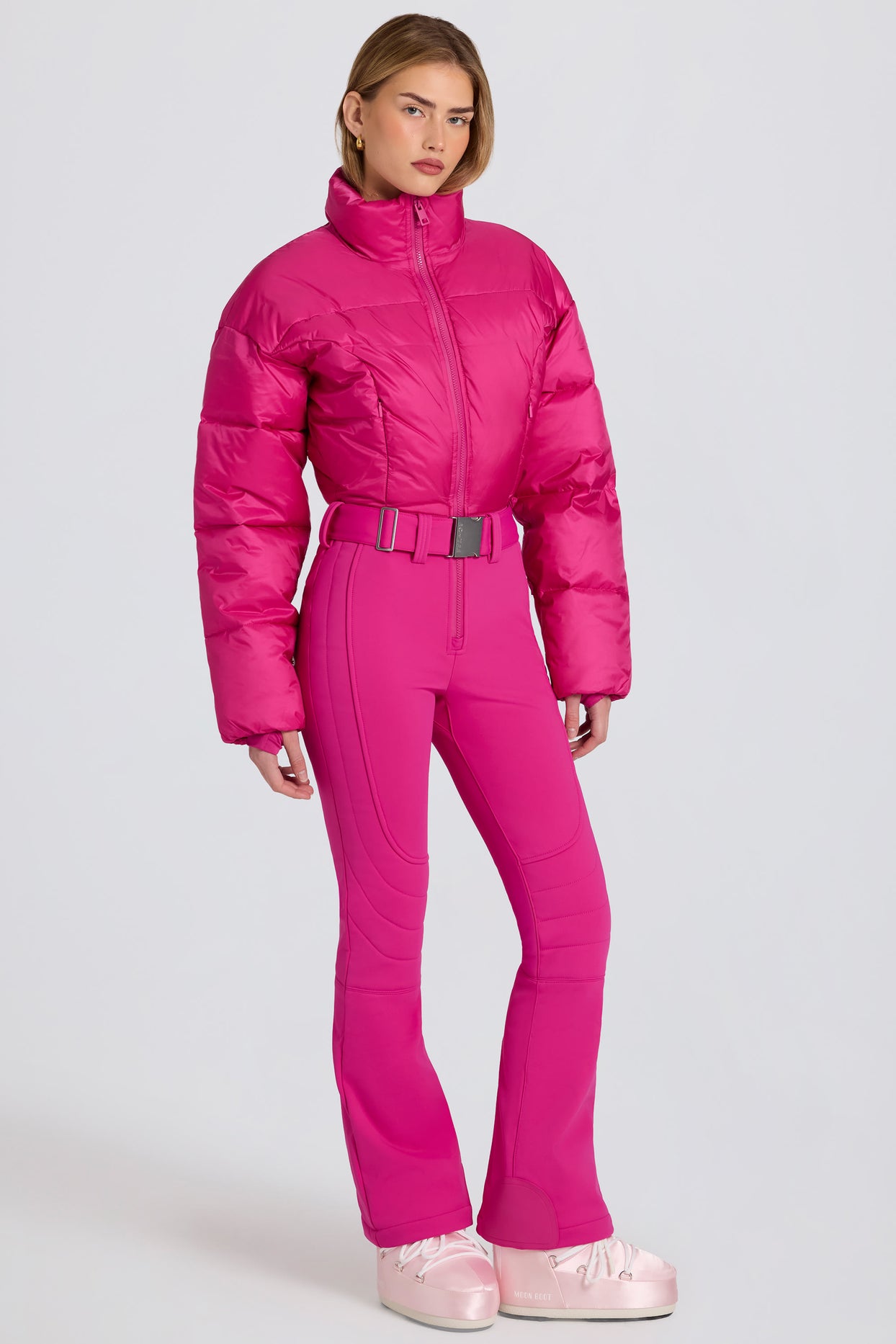 Waterproof Padded Belted Ski Suit in Magenta Pink - 6