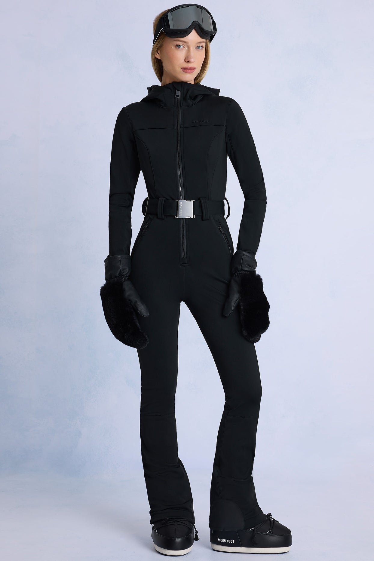 Waterproof Hooded Fitted Ski Suit in Black - 1