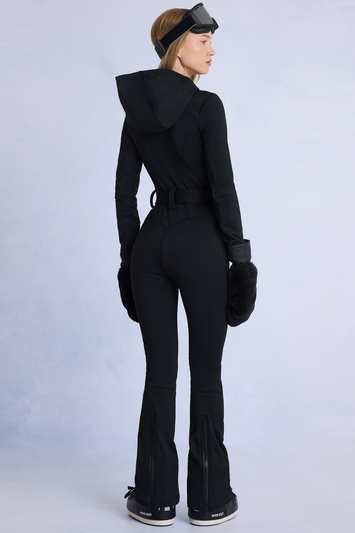 Waterproof Hooded Fitted Ski Suit in Black - 2