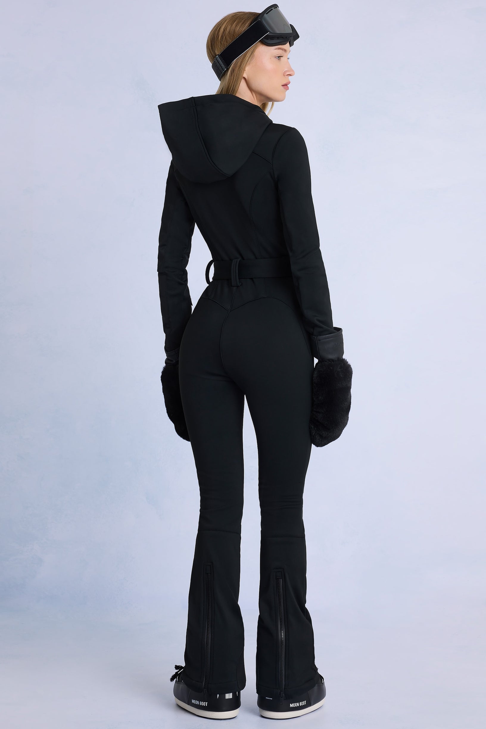 Waterproof Hooded Fitted Ski Suit in Black - 2