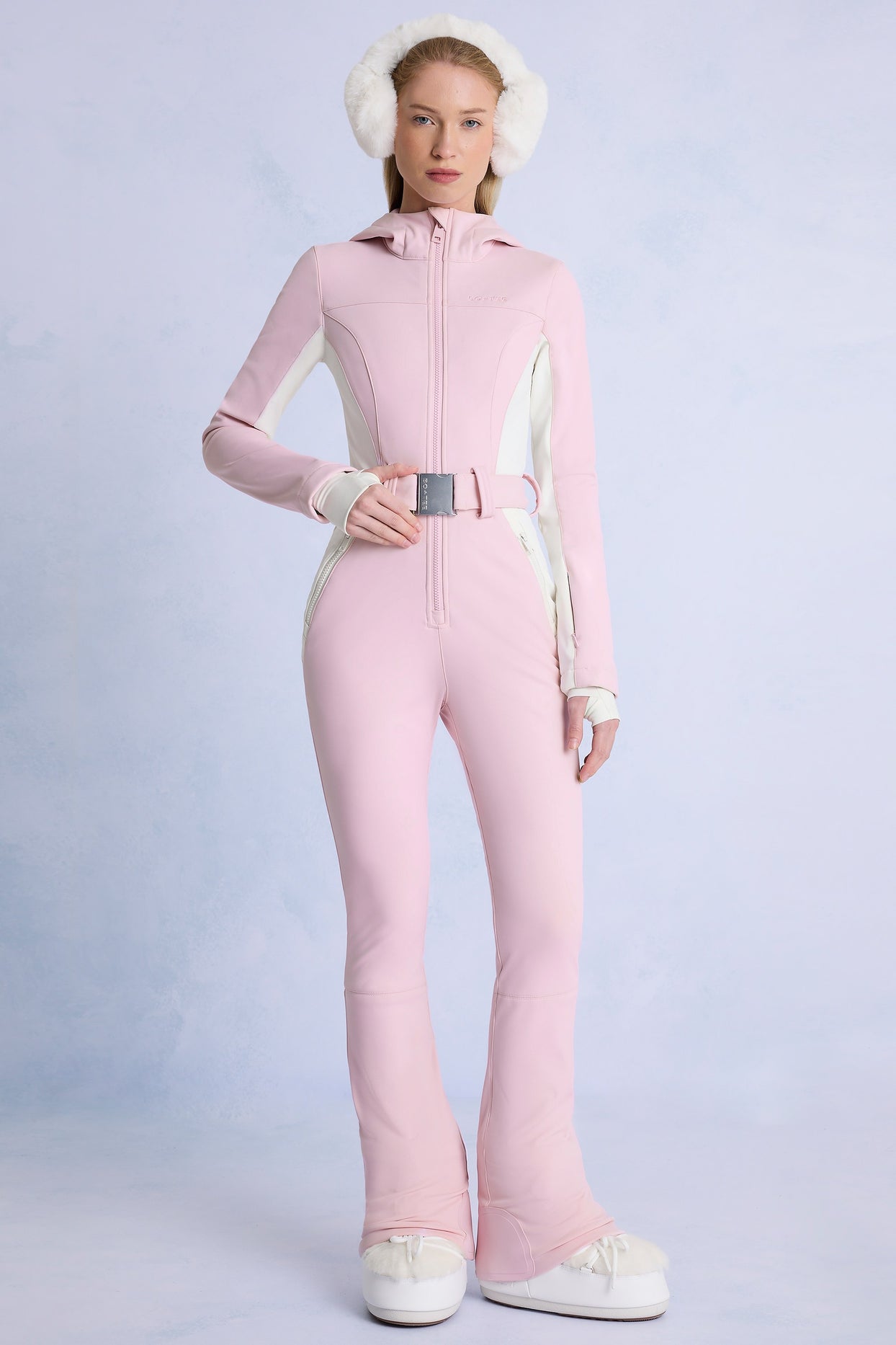 Waterproof Hooded Fitted Ski Suit in Powder Pink - 1