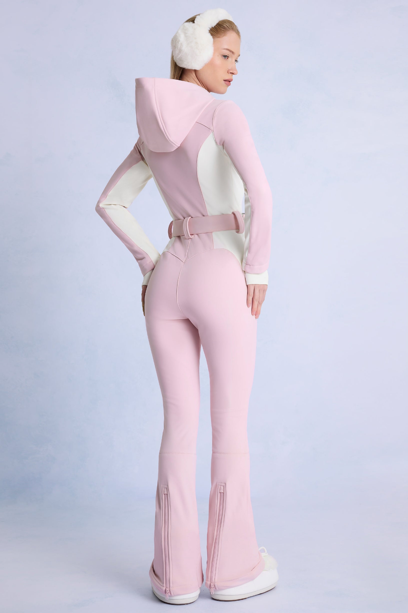 Waterproof Hooded Fitted Ski Suit in Powder Pink - 2
