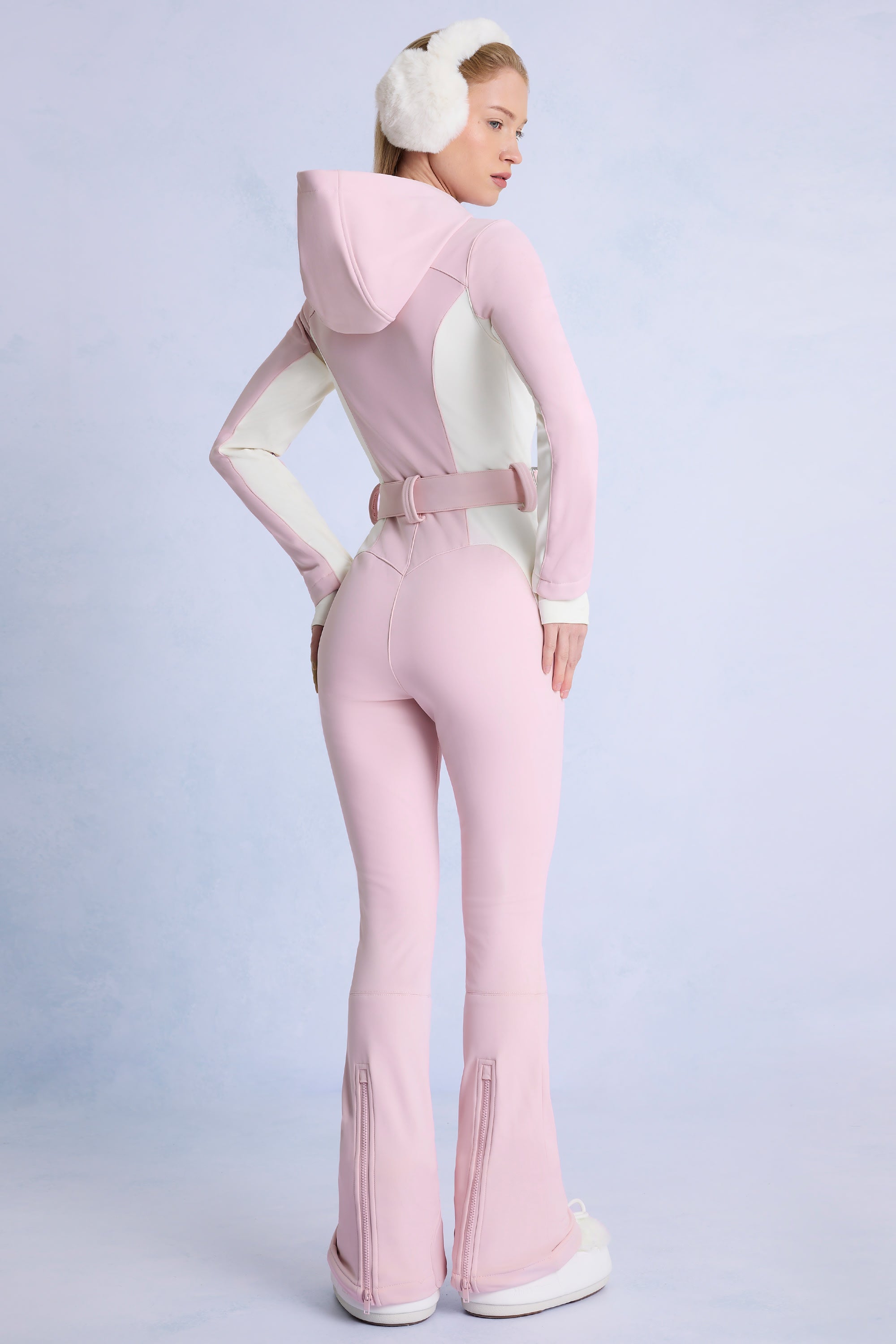 Waterproof Hooded Fitted Ski Suit in Powder Pink - 2