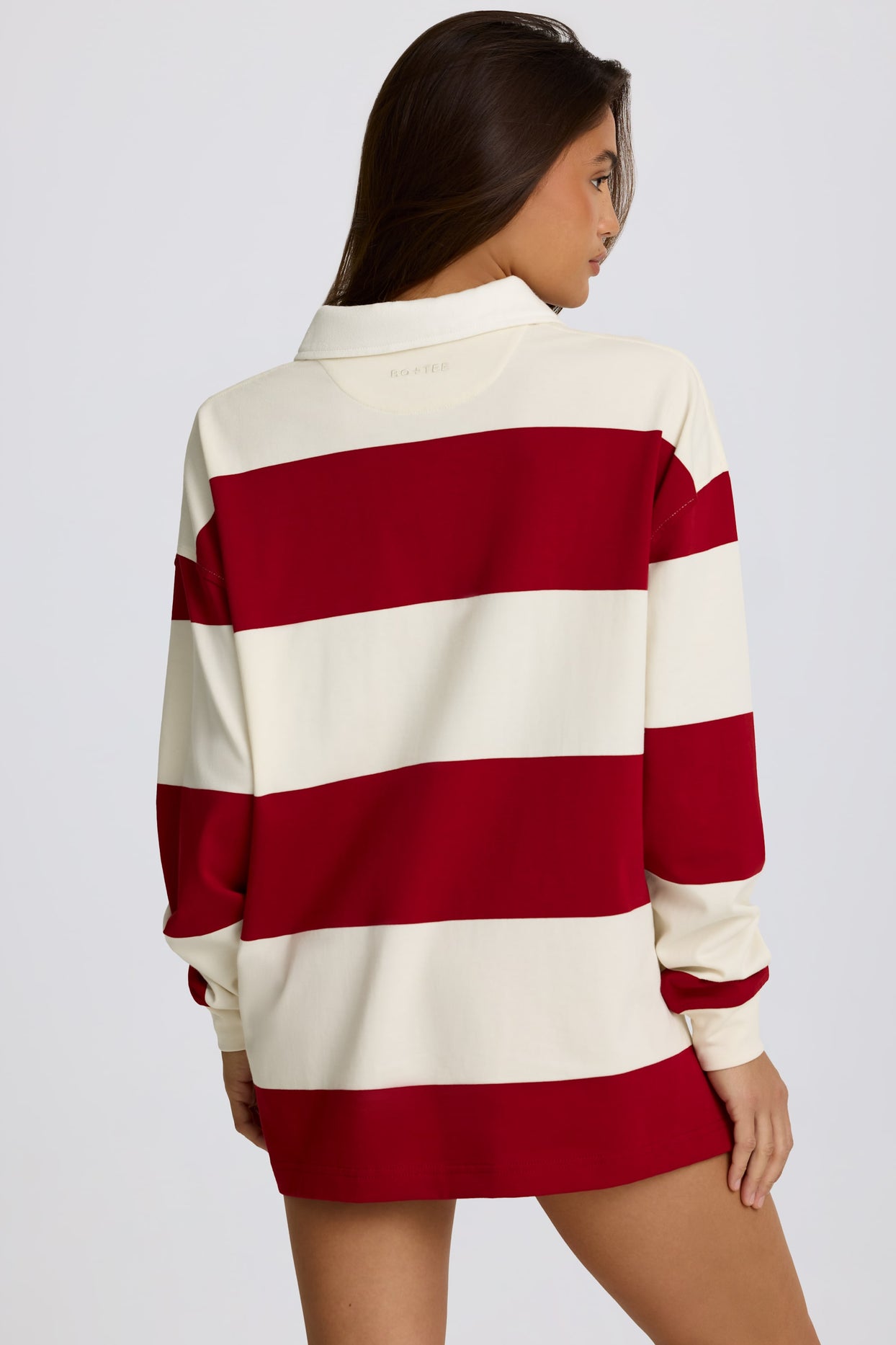 Striped Oversized Long-Sleeve T-Shirt in Dark Red - 2