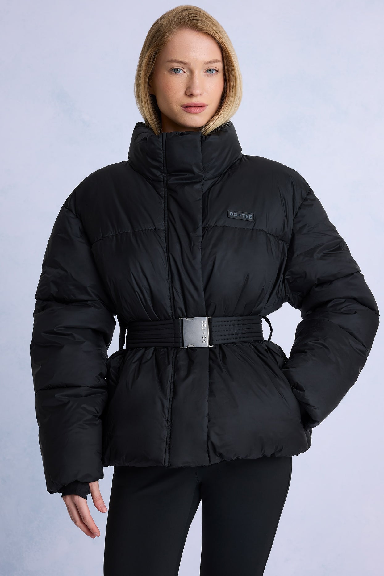 Waterproof Belted Oversized Ski Jacket in Black - 1