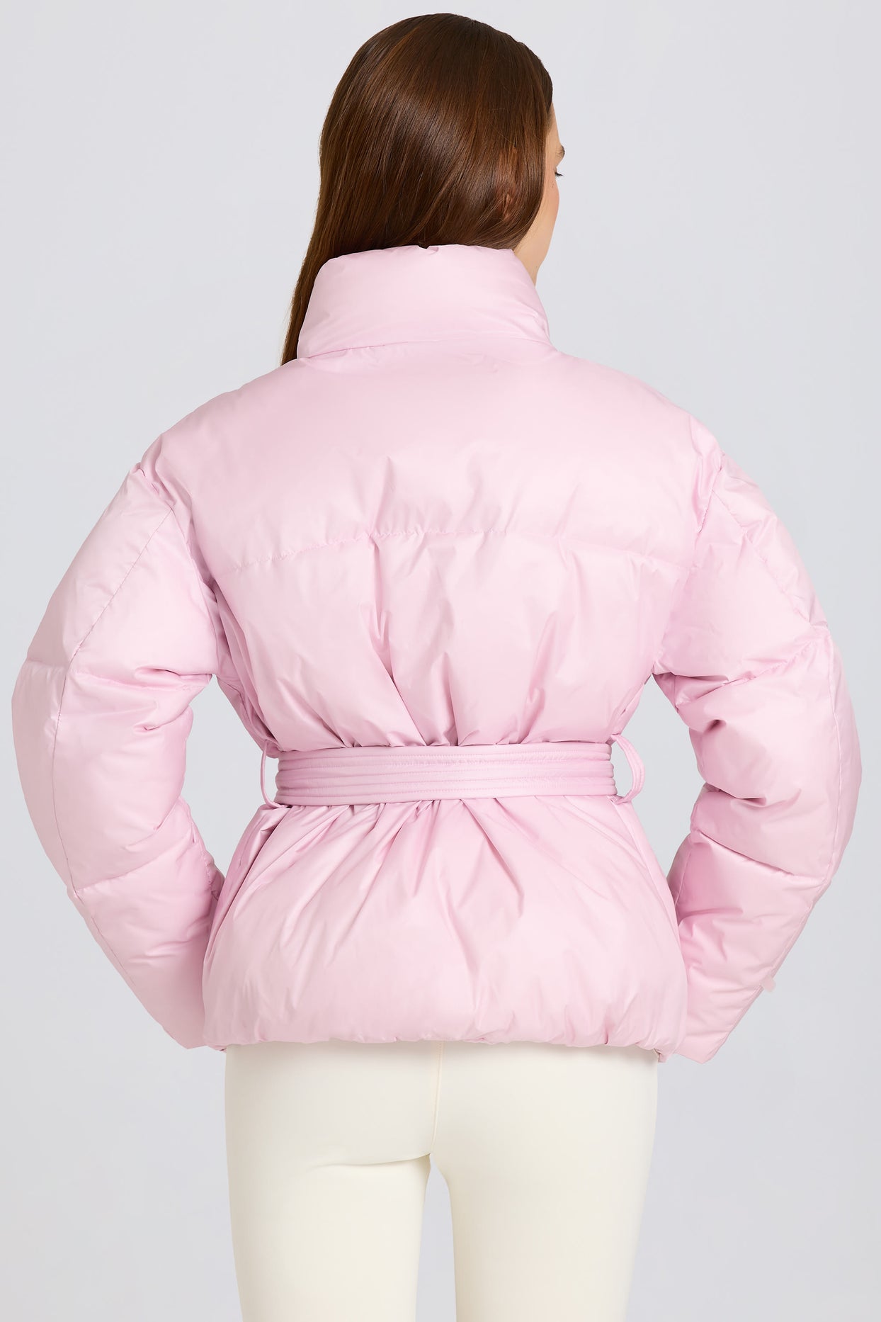 Waterproof Belted Oversized Ski Jacket in Powder Pink - 2